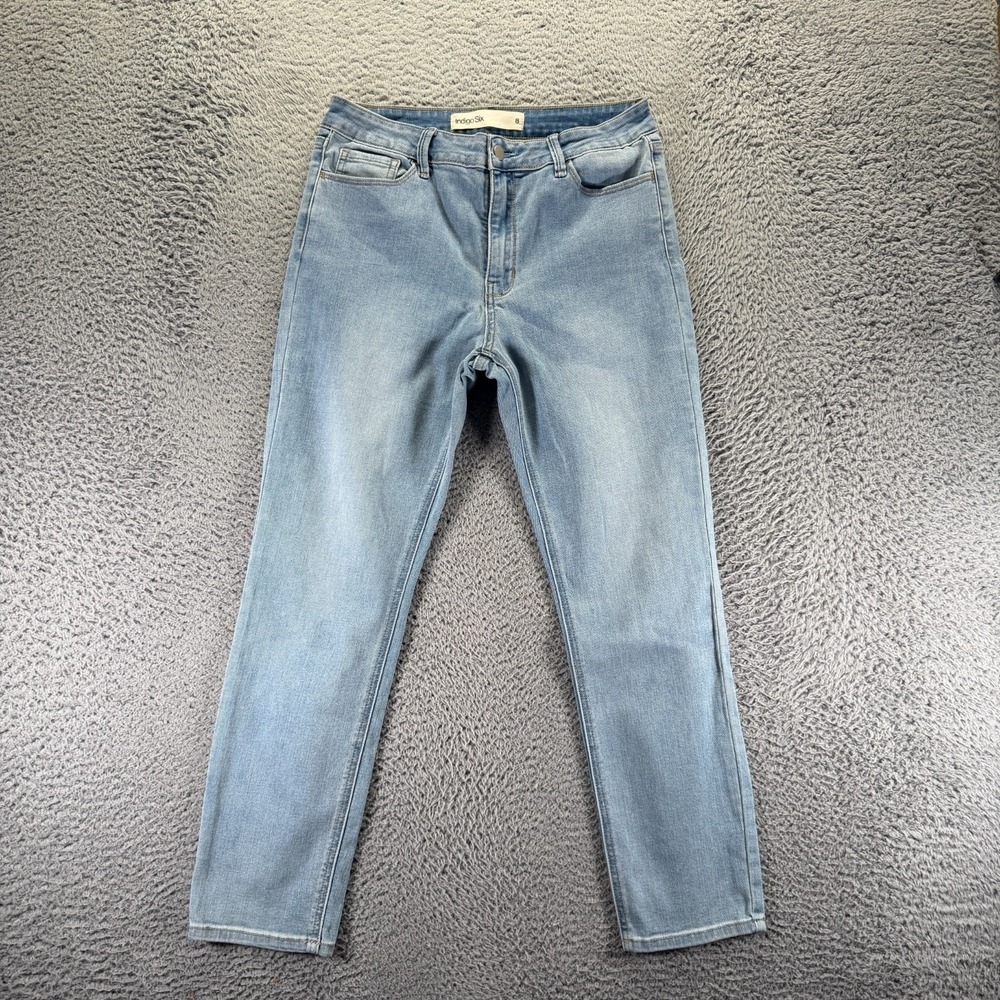 Indigo Six Jeans Womens 8 Blue Cotton Denim Skinny Travel Workwear Faded Stretch